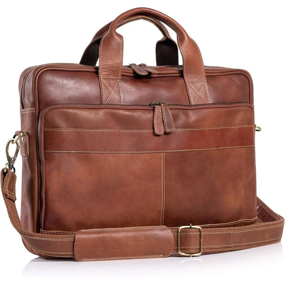 Men's Brown Leather Breifcase for Office